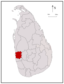 ගම්පහ දිස්ත්රික්කය ඉස්මතු කොට දැක්වුනු ශ්රී ලංකාවේ සිතියමක්